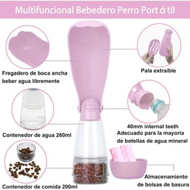 Botella para Agua Perros 460ML, Botella de Agua Portátil Plegable Mascotas con Alimentador para Mascotas, Botella de Agua de Viaje para Perros para Paseos Al Aire Libre (Rosa)