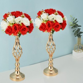 2pcs Metal Gold Candle Holders 20 Inch Tall Road Lead Table Centerpiece Stand Pillar Candlestick for Wedding Candelabra Flowers Vases