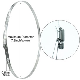 TEXNINC 6 Pcs 7.8Inch/200mm (Maximum Diameter) Adjustable 304 Stainless Steel Duct Clamps Hose Clamp Pipe Clamp Air Ducting Clamp Large Worm Drive Hose Fitting Clamps Band Clamps