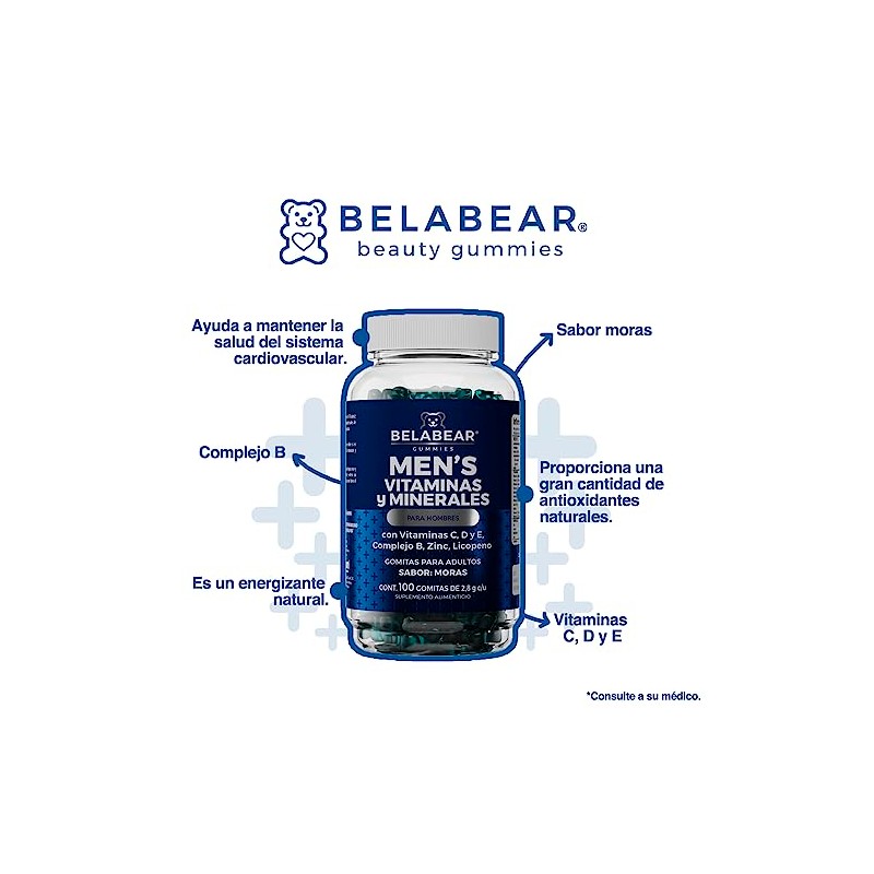 Belabear Gomitas Vitaminadas Hombre Adicionadas Vitamina Complejo Zinc Licopeno 100