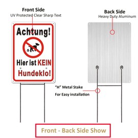 Pack of 2 Achtung Hier ist kein Hundeklo Metal Sign 35 x 25 cm and "H" Metal Stake Made of Aluminium, No Dog Toilet with 35 x 15 cm "H" Metal Bracket for Easy Assembly