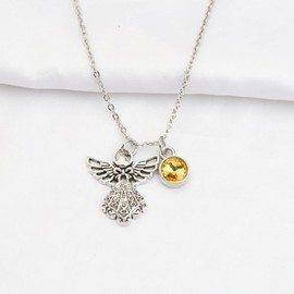 BNQL Guardian Angel Birthstone Necklace 12 Months Birthstone Pendants Angel Necklace Birthstone Jewelry for Women Girls (Nov.)