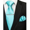 JEMYGINS Turquoise Tie and Pocket Square With Tie Clip Sets