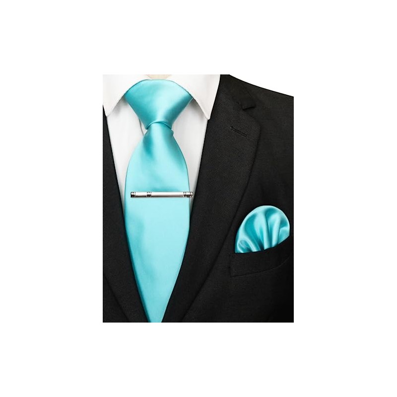 JEMYGINS Turquoise Tie and Pocket Square With Tie Clip Sets