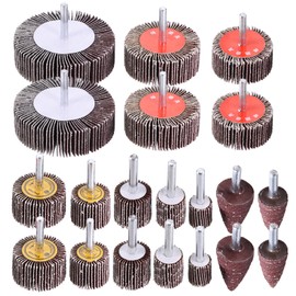 dophee 20PCS 80 Grit Aluminum Oxide Abrasive Flap Wheel Sander Set with 1/4" Shank Cone and Cylindrical Shape Sanding Wheel, 10 Sizes