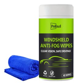 POLIXEL Glass Anti-Fog Wipes - Quick Windshiled Fogging Remover Resealable Bottle Pack Defogger for Windows, Helmets, Mirrors, Goggles -40 Wipes