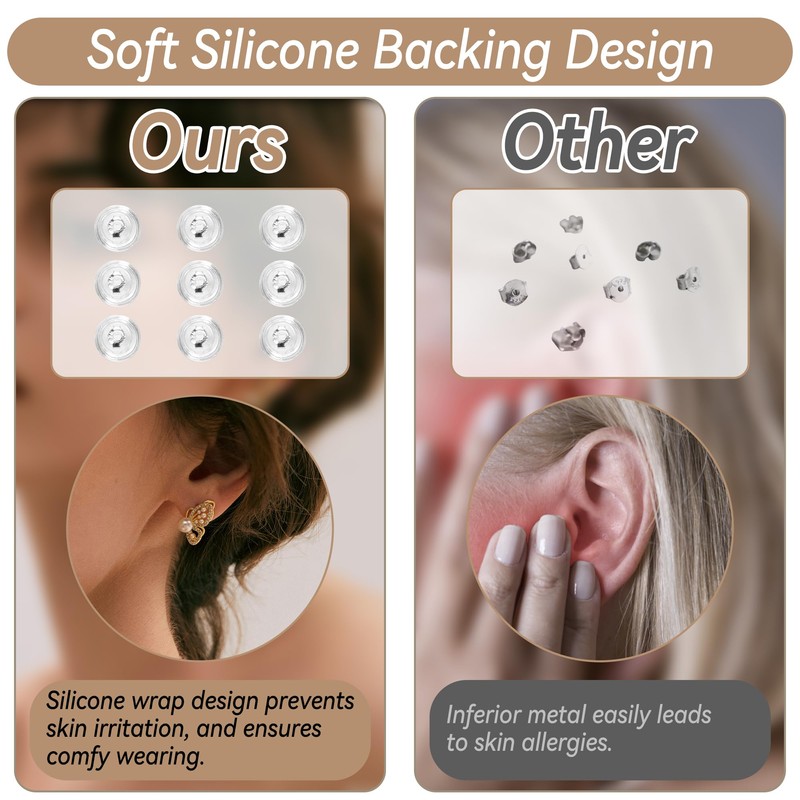 925 Sterling Silver Earring Backings Silicone Earring Backs Stuck, Hypoallergenic