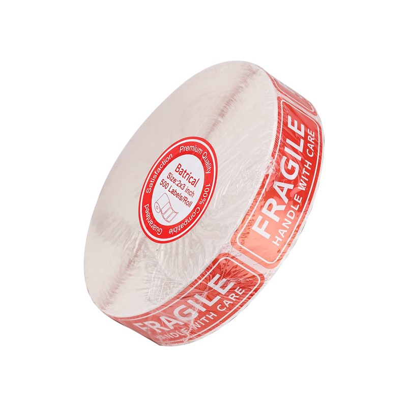 Batrical Fragile Stickers for Shipping and Moving 1 Rolls 1"x3"