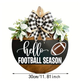 Fenteer Front Door Sign Football Season Creative Decoration Round Welcome Sign Rustic for Party Holiday