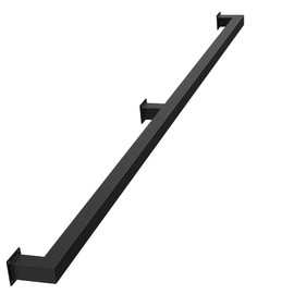 12FT Black Square Tube Handrail,Sturdy Stair Rail Wall Mount Handrails,440lb Load Capacity Industrial Iron Railing Pipe For Indoor Outdoor Steps Non-Slip Safety Rail,Elderly,Children,Pregnant Grab Bar