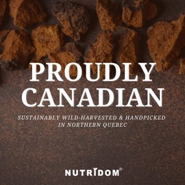 Canadian Chaga Mushroom Powder 360mg | 120 Vegan capsules | Mushroom Supplement for Immune Health | Wild-Harvested & Hand-picked | Gluten Free & Non-GMO | Made in Canada by Nutridom
