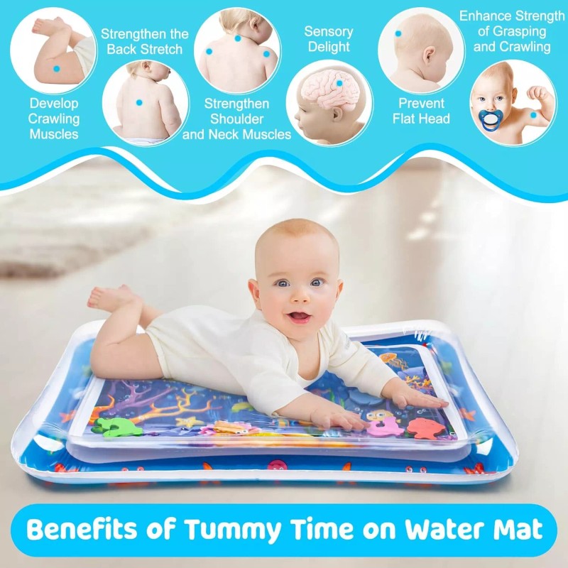 Yeeeasy Tummy Time Water Mat丨Inflatable Play Mat for Babies, Blue
