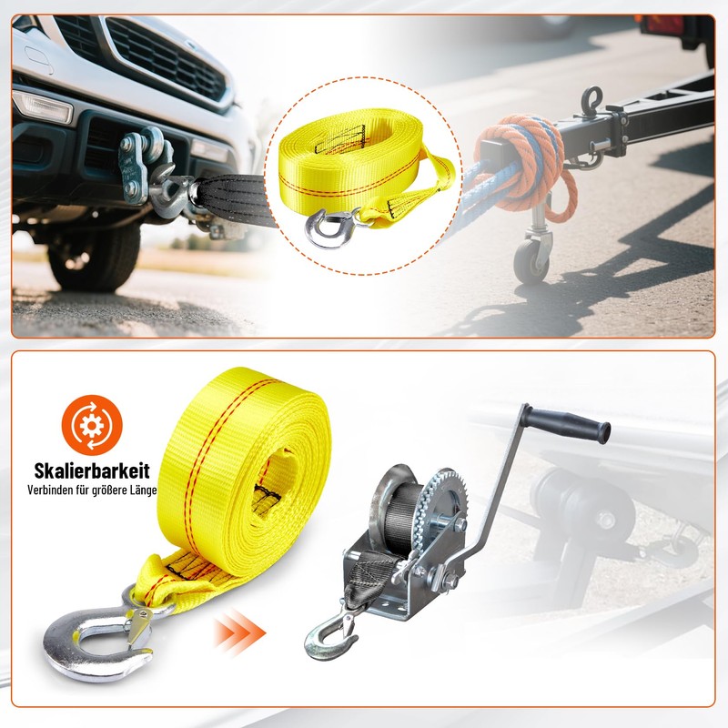CarBole Trailer Winch Strap, Winch Strap with Heavy Hook Winch