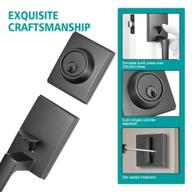 TOGU HS14D-L65 Heavy Duty Single Cylinder HandleSet Front Door Lock with Lever Door Handle,Solid Entry Door Lockset Leverset for Home Exterior Doors, Easy Installation, Matte Black Finish