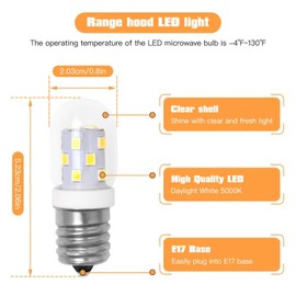 YIRVAHERE 4Pack 5000K Daylight White LED Microwave Light Bulb Over Stove Appliance 40W Incandescent Equivalent, E17 LED Bulb Dimmable Replace for WB25X10030 6912W1Z004B