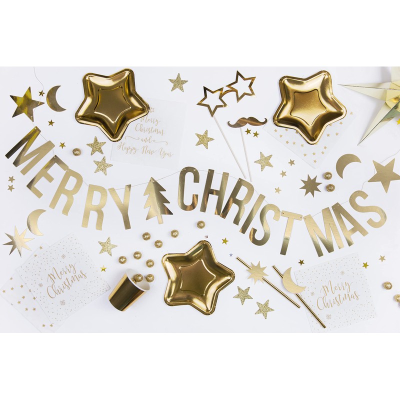 Merry Christmas lettering banner gold metallic 10.5 x 150 cm