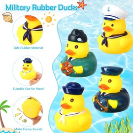 Motionchic 36 Pcs Cruise Ships Rubber Ducks Bulk with Sunglasses 2.4 Inch Military Rubber Cruise Uniform Armed Forces Squeaky Bath Duck Toy Birthday Baby Shower Party Favors
