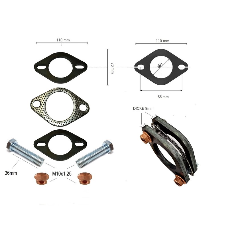Universal Exhaust Flange Connector Set 50 mm [1.96 Inches] with