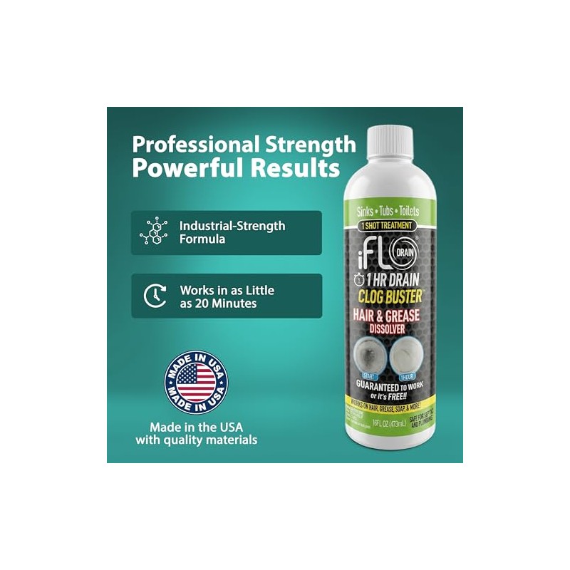 iFLO 1-Hour Drain Clog Buster - Fast Acting Hair &