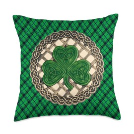 Atteestude Shamrock Celtic Knots with Beige Background On Green Plaid Throw Pillow, 18x18, Multicolor