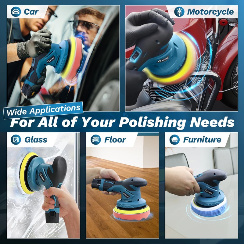 Saker Mini Cordless Buffer Polisher - 6 Inch Portable Polishing