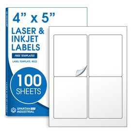 4" X 5" Printable Shipping Labels Compatible with Inkjet and Laser Printers - 100 Sheets, 400 Total Matte White Paper Stickers for Mailing and Addresses - Spartan Industrial