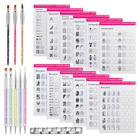 MOLILON Nail Art Practice Book with 8pcs Acrylic Nail Brush, Pen Holders, Nail Drawing Painting Template Nail Art Brushes Manicure Design Learning Book Nail Tool for Beginner