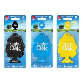 Mighty Oak Air Freshener Triple Pack – Ice Cool, New Car, Vanilla Fragrance - Long Lasting Hanging Car Deodoriser – Odour Eliminator Air Freshener – Auto Accessories – Made in UK - 3 Pack