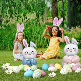 Easter Bunny balloons Blue and Pink balloons with 3Pcs Rabbit Head Foil Balloons for Easter Themed Party Bunny Birthday Supplies Decorations