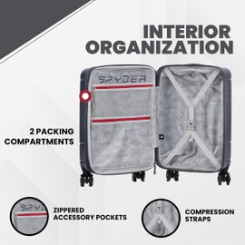 Spyder Carve 20 Inch Expandable Hardside Upright Suitcase with 360° Spinner Wheels, TSA Approved Lock, Gray