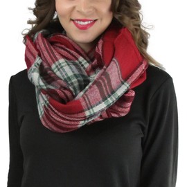 ToBeInStyle Women's Flannel Fringe Infinity Scarf - Red