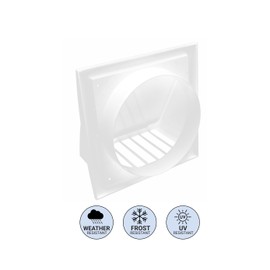 H&C VENT White Exhaust Hood Vent 190 mm with 125 mm 5 inch connector flange│ Air Ventilation Covers with Valve/Backdraft and Mouse Protection │ Extractor Cap Cover for Duct Pipe│ Inside and Outside