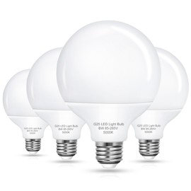 EvaStary G25 LED Globe Light Bulbs, 6W LED Vanity Bathroom Light Bulb 60W Equivalent Daylight White 5000K for Mirror Round Makeup Lights, 85-265V CRI85+ E26 Base, Non-dimmable, 4 Pack