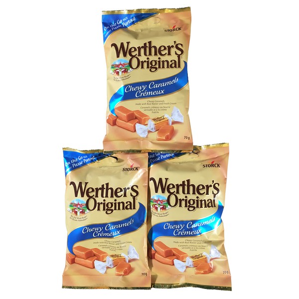 Werther's Original Chewy Caramels Candies, Storck Werther Three Pack - 70g ea.