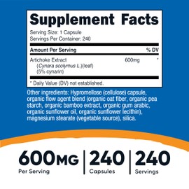 Nutricost Artichoke Extract 600mg, 240 Vegetarian Capsules - Gluten Free, Non-GMO