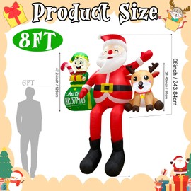 Fayavoo 8FT Christmas Inflatables Outdoor Decorations, Climbing Santa Claus Inflatable Xmas Decor with Elf & Reindeer Built-in LEDs, Giant Christmas Blow Up Yard Decorations for Yard Roof Balcony