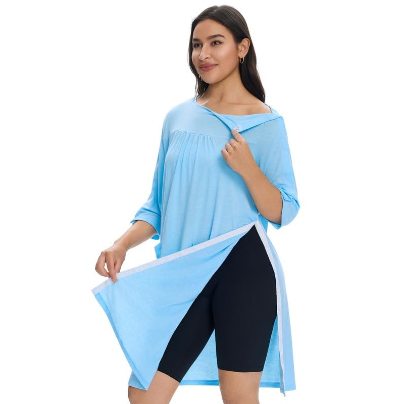 Women's Post Surgery Hospital Gown – Magnetic Shoulder Closures, Side