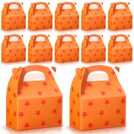 Epakh 12 Pcs Anime Party Favor Boxes Orange and Red Star Print Treat Gift Gable Boxes Cardboard Candy Goodie Bags for Boys Girls Kids Anime Party Birthday Classroom Activity Baby Shower Supplies
