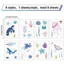 CRASPIRE Sea Life Window Decals Stickers Ocean Turtles Seahorses Whales Shells Starfish Jellyfish Summer Wall Clings Sticker PVC Adhesive Peel and Stick for Home Office Nursery Bedroom Bathroom