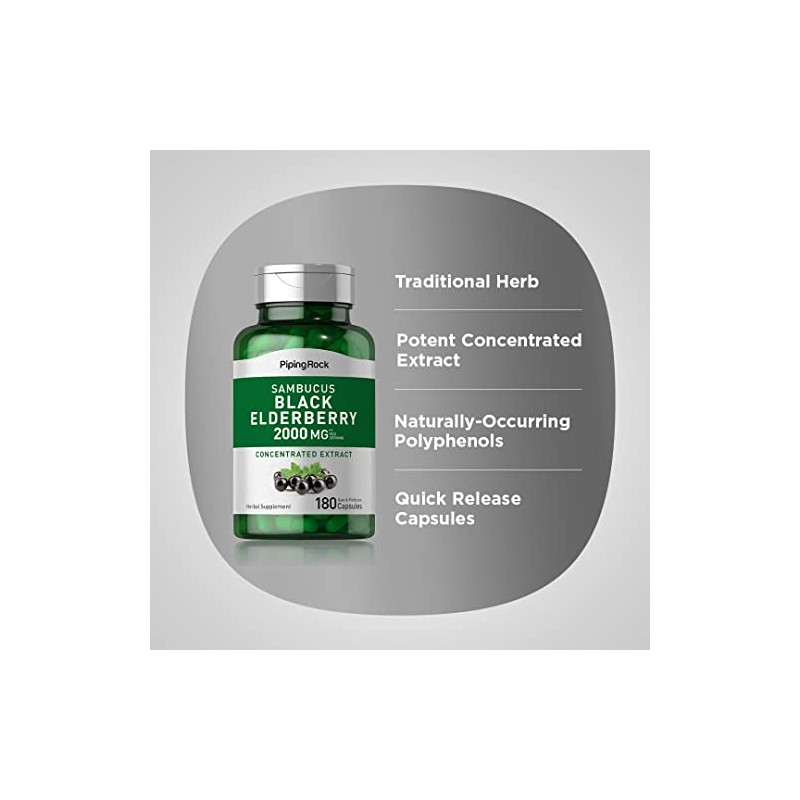 Piping Rock Black Elderberry Capsules | 180 Count | Sambucus