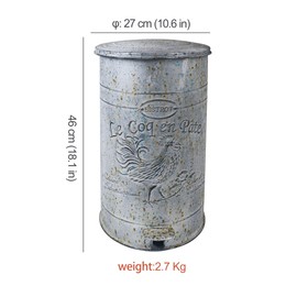 Z&Z ornamentorum Retro Kitchen Trash Can with Lid 17 Liter/4.5 Gallon and Pedal Round Touchless Garbage Cans with Rooster Patterns Outdoor Trash Can for Kitchen Park Garden Grey