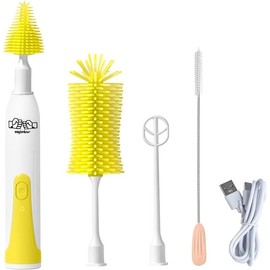 2024 New Arrival Electric Bottle Cleaning Brush, Baby Bottle Brush Cleaner Water Bottle Cleaning Kit, Nipple Brush Pacifier Cleaner Straw Cleaner Brush for Newborns,4 Packs Set - Color: Yellow