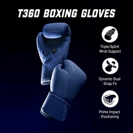 Hayabusa T360 Boxing Gloves – Revolutionary Hand Ergonomics | Empowering Wrist Support | Single or Dual Strap Closure | Training, Sparring, Heavy Bag - Blue, 16oz