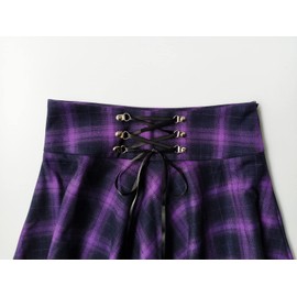 TONCHENGSD Women's Gothic Punk Plaid Pleated High Waisted Short A-line Flare Mini Skirt (Purple Plaid, XL)