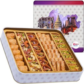 Sarah's Candy Factory 1.1 Lb Assorted Premium Baklava Pastry Gift Box Halal Snacks, 500 Gr in a Metal Box Turkish Dessert Ideal for Gift
