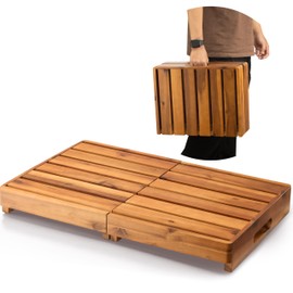 Holana 25in One Foldable Step Stool for Elderly - Acacia Wood High Riser Step Stool for Adults Kid - Wooden Mobility Stepping Stools 400 Lbs Load Capacity for Bathroom Aid Handicap, Bed,Kitchen,Garden