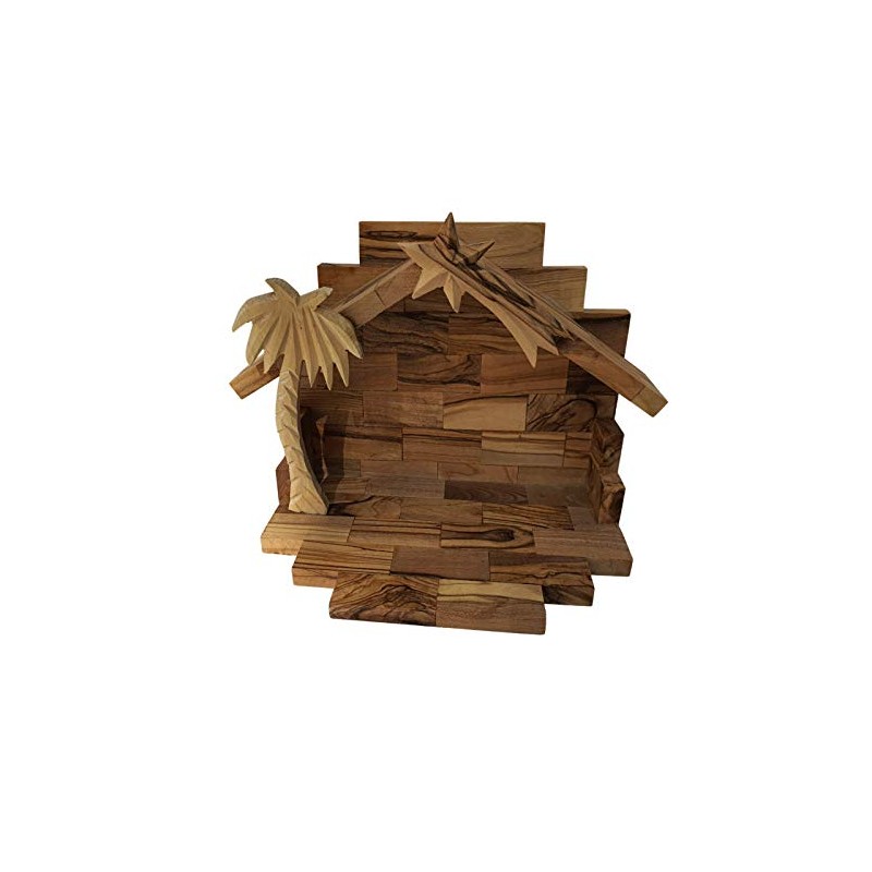 Handcarved Bethlehem Olive Wood Miniature Nativity Scene Set with Stable