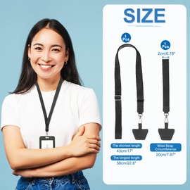 PATIKIL Smart Phone Lanyard, 2Pcs Adjustable Crossbody Cell Phone Neck Strap Lanyard with Wrist Strap and 2 Patches for Most Smartphones ID Badges Keychain, Black