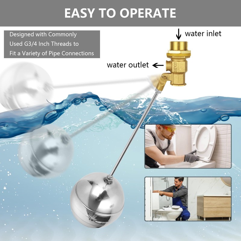 WOPPLXY 2Pcs Float Valve for Water Tank, 3/4 Inch DN20