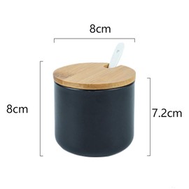 OnePine 260 ml / 9 oz Ceramic Spice Jars Salt Pot Ceramic Sugar Bowl Spice Jars with Spoon and Bamboo Lid for Tea Sugar Salt Spices